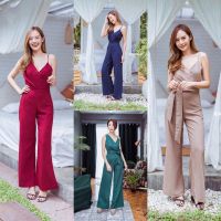 dee-ya shop เสื้อผ้าผู้หญิง Jumpsuitยาว สีแดง กรม เขียว น้ำตาล พร้อมส่ง