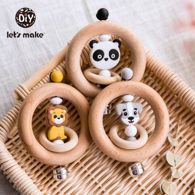 Let 39;s Make Baby Toys Rattles For Newborns Bed Bell Wooden Ring 0-12 Months Beech 1PC Animal Panda Wood Teether Educational Toys