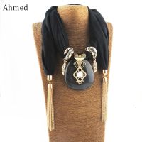 Ahmed Bohemian Large Geometric Pendant Tassel Scarf Necklaces for Women New Choker Necklace Chain Fringe Collar Jewelry