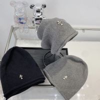 High Quality Chrome Heart Cross Wool Beanie Autumn Winter Black Knitted Cap Mens Gray Cold Beanie Earmuff Hat