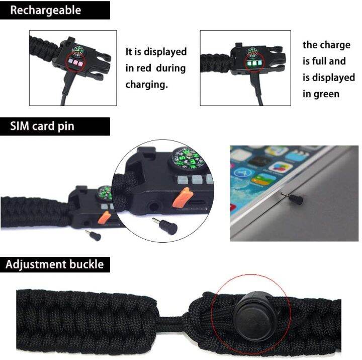 paracord-bracelet-survival-rechargeable-survival-wirst-with-led-flashlight-compass-whistle-laser-infrared-bracelet-for-travel-survival-kits