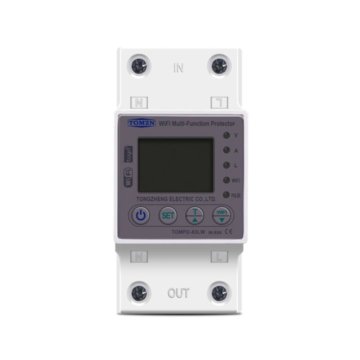 tomzn-1-piece-63a-wifi-smart-switch-kwh-metering-circuit-breaker-timer-with-voltage-current-and-leakage-protection