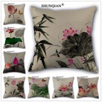 （ALL IN STOCK XZX）WJY418 Chinese Classic Lotus Pillow Cover Wedding Sheet Sofa Cover Vintage Pillow Cover/Home Decoration   (Double sided printing with free customization of patterns)