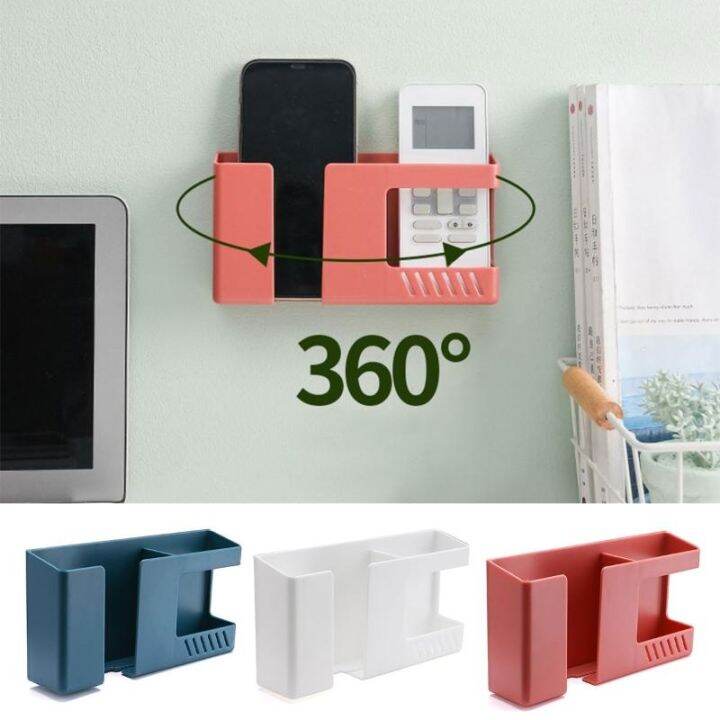 double-layer-wall-mounted-organizer-box-punch-free-tv-remote-control-storage-phone-plug-wall-holder-charging-multifunction-hooks