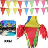 50/80/100M Colorful Triangle Flags Bunting For Wedding Party Festival Banner Buntings Kindergarten Outdoor Garden Street Decor