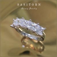 ♥️Sasitorn Jewelry แหวนเพชรแถว​ทรงเหลี่ยม เพชรเกรดดีที่สุดงานเทียบเพชรแท้​ สวยหรู ใส่​ออกงาน​ ใส่สลับแท้ ให้​ของขวัญ​ เงินแท้ชุบทองคำขาว ST100