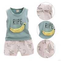 2Pcs Summer Baby Boys Cute Banana Print Cotton Vest + Shorts Suit Set