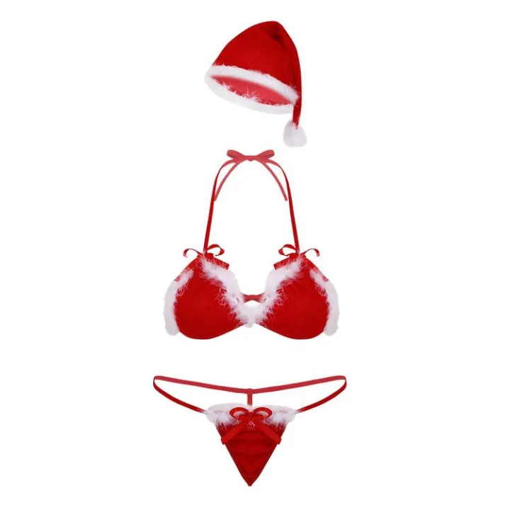 Sexy Lingerie Set Christmas Bodysuit Lingerie Christmas Uniform Thong Panties And Bras For 