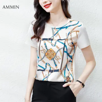 Chain Print Blouses for Women Button Up T-Shirt Simple Loose