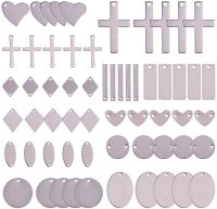 60Pcs 12 Style Blank Stamping Tag Pendants Charms Links with Hole Rectangle Heart Flat Round Rhombus Oval Stainless Steel Links Pendants for Jewelry Making Craft Accessories