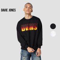 DAVIE JONES เสื้อสเวตเตอร์ โอเวอร์ไซส์ ปักโลโก้ รีดสตัท สีดำ สีขาว Graphic Embroider Stue Sweater in black whtie SW0022BK WH