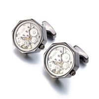 Functional Watch Movement Cufflinks With Glass Stainless Steel Steampunk Gear Watch Mechanism Cufflinks for Mens Relojes gemelos Cuff Link