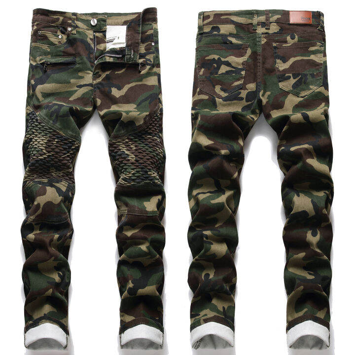 camouflage Stretch Jeans For Men Skinny Jeans Man 2023 Knee corrugated
