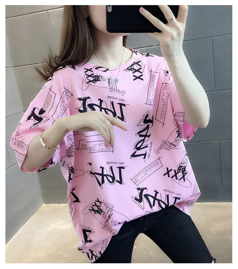 Aki20 Blouse for Women Large Women's Short Sleeve T-shirt Summer New Loose  Slim Half Sleeve Top Versatile T-shirt Fashion Clothes Blouses for Women  Styles 2023 Baju Perempuan