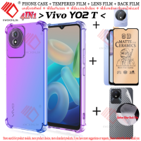 (4ใน1) สำหรับ VIVO เคสโทรศัพท์ Y02T + คลุมทั้งหมดชนิดเคลือบเพื่อความอ่อนโยนเคลือบฟิล์มกระจกหน้าจอป้องกัน + ฟิล์มเลนส์กล้องถ่ายรูป + คาร์บอนไฟเบอร์ด้านหลังฟิล์ม VIVO Y02T เคสโทรศัพท์