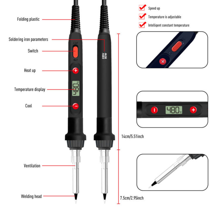 80วัตต์ภายในความร้อนจอแสดงผลดิจิตอลปรับอุณหภูมิอุณหภูมิคงที่หัวแร้งไฟฟ้าชุดเหล็กไฟฟ้าเชื่อมปากกาเครื่องมือซ่อมแซมบ้าน