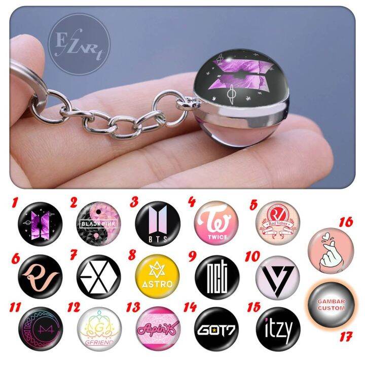 GANTUNGAN KUNCI GANCI KPOP LIONTIN BOLA KACA 2 SISI BOLAK BALIK BTS EXO