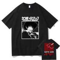 เสื้อยืดคุณภาพดี เสื้อยืด ผ้าฝ้ายแท้ พิมพ์ลายกราฟฟิคการ์ตูนอนิเมะ Cowboy Bebop Spike Spiegel สองด้าน สําหรับผู้ชาย และผู้หญิง 2022