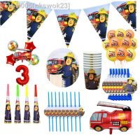 ✻ Fireman Sam Theme Birthday Party Tableware Banner Paper Cup Plate Fire Truck Balloon Party Supplise Boy Baby Shower Decor