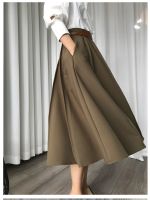 【CW】 Skirts Sashes Female Pockets Office Ladies Loose Waist Skirt 2023 L513