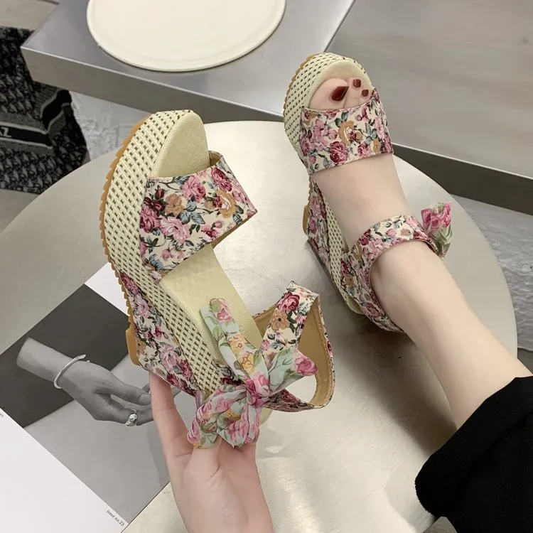 INS Hot Lace Leisure Women Wedges Heeled Women Shoes 2021 Summer Sandals  Party Platform High Heels Shoes Woman 