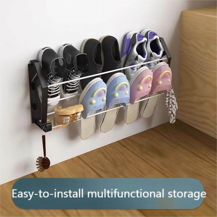 ☃ Wall Mounted Shoe Rack Organizer Slipper Rack Bathroom Rack No Drill ...