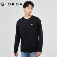 GIORDANO Men T-Shirts Letter Embroidery 100% Cotton Tee Crewneck Long Sleeve Simple Basic Fashion Casual Tshirts 01023825