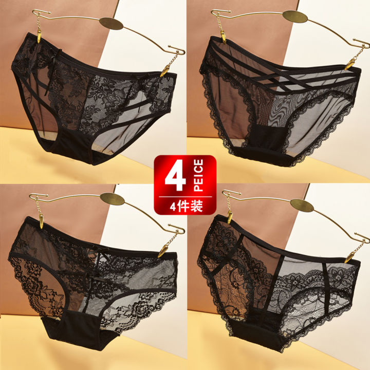 Womens Underwear Sheer Lace See Through Mesh Cotton Crotch Seamless Briefs  Panties For Women
