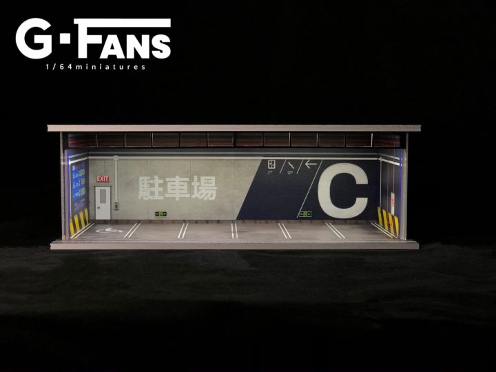 G FANS 1:64 Car Garage Diorama Model With LED Lights 1/64 Car Garage Scene Model With Lights