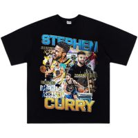 ย้อนยุคเสื้อยืดแขนสั้น พิมพ์ลาย Stephen curry American ทรงหลวม ขนาดใหญ่S-5XL