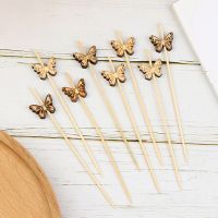 100Pcs Log Colored Butterfly Bamboo Skewer Party Vegetable Sticks Cocktail Toothpicks Bamboo Food Picks Fruit Forks