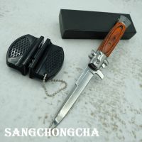 Sangchongcha มีดพับ มีดสปริง Folding knife Italian stiletto knife มีดพับสปริง มีดพก มีดพกเดินป่า มีดแคมป์ปิ้ง ยาว 9.0 นิ้ว พร้อมระบบดีดแรงมาก ล็อคดี พับเก็บง่าย น้ำหนักพอดีเหมาะมือ พกพาสะดวก แถมฟรีที่ลับมีด2หัว NB003-BLACK and BROWN+AC001