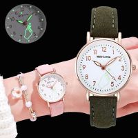 นาฬิกาข้อมือนาฬิกาผู้หญิงกลางคืนเรืองแสงเรืองแสงคลาสสิกนาฬิกาควอตซ์สายหนังลำลองนาฬิกาสำหรับผู้หญิง