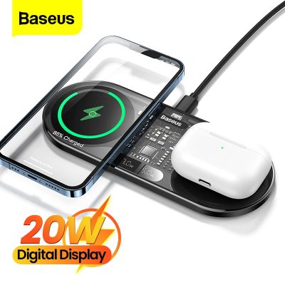 Baseus 20W Dual Qi Wireless Charger สำหรับ 13 12 Pro 2 In 1 Induction Fast Wireless Charging Pad สำหรับ Samsung Xiaomi826