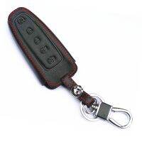 ♛ WFMJ Genuine Leather 5 Buttons Remote Smart Key Chain Holder Cover Case Chain For 2013 2014 2015 Lincoln MKS MKT MKX