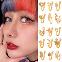 Multi-Style Fake Nose Rings for Teen Grirls Copper Non Piercing U-shaped Nose Clip Inlaid Zircon Star Love Crown Nose Ring False Nose Decoration Puncture Jewelry