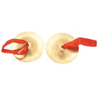 Set Of 2 Finger Cymbals Mini Chinese Gong Kids Preschool Musical Toys, Golden