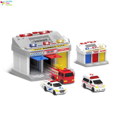 LT【hot Sale】Children Fire Rescue Center School Bus Command Station Toy Car Set Police Car Ambulance Fire Truck School Bus Parking1【cod】