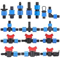 16mm Micro Irrigation Drip Tape Connectors Tee Repair Elbow End Plug Tap Fittings Locked Hose Joints Greenhouse Coupler 1Pc Pipe Fittings Accessories