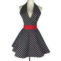 XiuMood New Sexy Retro Black Polka Dot Bib 100 Cotton Kitchen Full Apron Dress For Wom n Waitress Gift Free Shipping