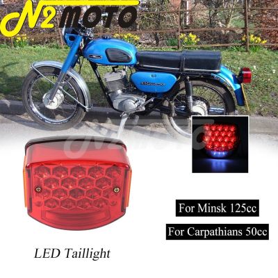 Motorcycle LED Red Tail Lights For Minsk 125cc Carpathians 50cc Taillight w/ Reflector Integrated License Plate Brake Stop Light
