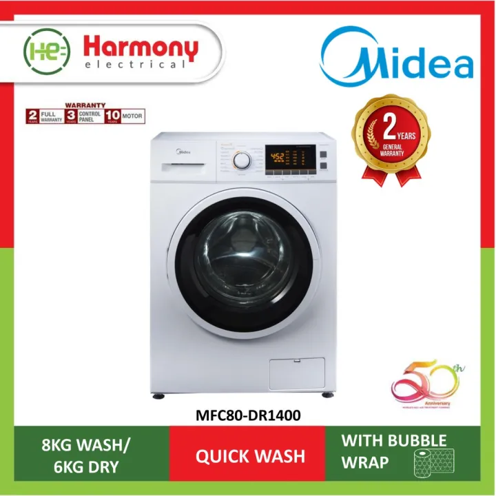 Midea MFC80-DR1400 Combo 2 in 1 Washer (8kg) & Dryer (6kg) Front Load ...