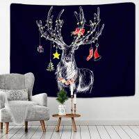 Simple Lines Christmas Reindeer Psychedelic Tapestry Wall Xmas Art Blanket Mat Backdrop Home Room Decoration Gift