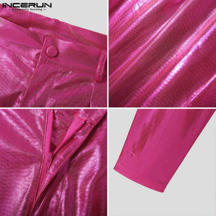 กางเกงขายาวผู้ชาย-incerun-metallic-frill-ruffles-กางเกงขายาวปาร์ตี้-clubwear-กางเกงแฟนซี-สไตล์ตะวันตก