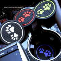 2Pcs Non-Slip Car Water Cup Pad Cat Paw Footprint Rubber Mat For Bottle Holder Coaster Auto Interior Anti-Skid Cup Holders