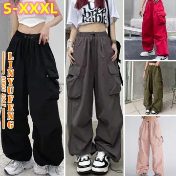 Hot Big Pockets Cargo Pants Women High Waist Loose Streetwear