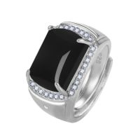 Saddle Stone Black Jade Ring Ice Style Personalized Fashion Living Black Chalcedony Ring Jasper Stone Ring 9H6D