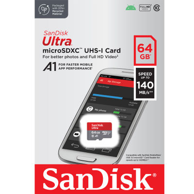 SanDisk Ultra Micro SD Card 64GB Class10 A1Speed 140mb/s (SDSQUAB-064G-GN6MN) เมมโมรี่การ์ด โทรศัพท์ มือถือ ประกัน 10ปี