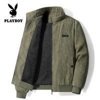 PLAYBOY COTTON ผู้ชายใหม่ผ้าลูกฟูกผ้าฝ้ายบวกขนแกะเสื้อแจ็คเก็ต Lambswol Plus Velvet แจ็คเก็ตฤดูใบไม้ร่วงและฤดูหนาวของผู้ชาย