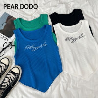 PEAR DODO เสื้อกั๊กสำหรับผู้หญิง,เสื้อกั๊กมีสายเอี๊ยม Atasan Bahan Rajut ลายตัวอักษรคอกลมเกาหลี